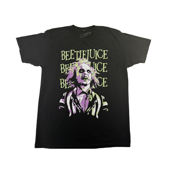 Beetlejuice TShirt Mens Medium Black Graphic Horror Movie Halloween Betelgeuse - Picture 1 of 5